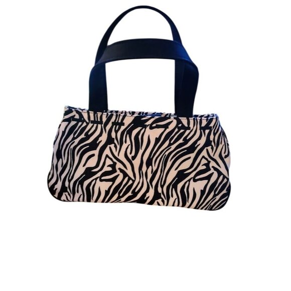 Liz Claiborne Zebra Print Shoulder Bag w/ Bow Accent Black Handles Snap Closure - Picture 2 of 7